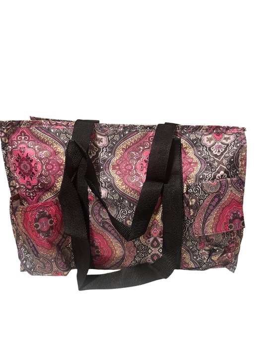 Handbags - Paisley Pink & Black Tote Bag - Lightweight Carryall Lots of pockets too!
